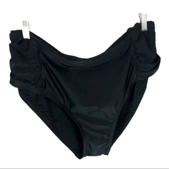 Black Ruched Bikini Bottom Plus 3X New w Tags - Picture 1 of 7